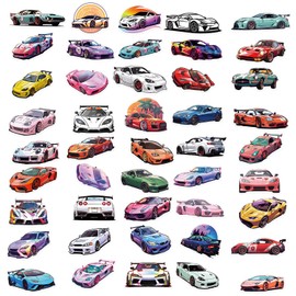 AUCEKO Pack of 50 Sports Car Stickers Pack Racing Sticker Set Waterproof Vinyl Sticker for Laptop Children Cars Motorcycle Bicycle Skateboard Luggage Suitcase Computer Sticker Graffiti Decal