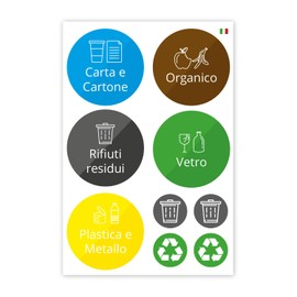 younikat 9 Round Rubbish Bin Stickers Italian for Waste Separation I Waste Recycling I Sticker Set I you0013