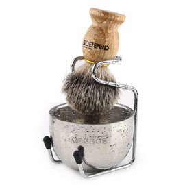 Anbbas Badger Hair Shaving Brush with Wooden Handle Stainless Steel Shaving Stand and Shaving Soap Bowl for Men Wet Shave