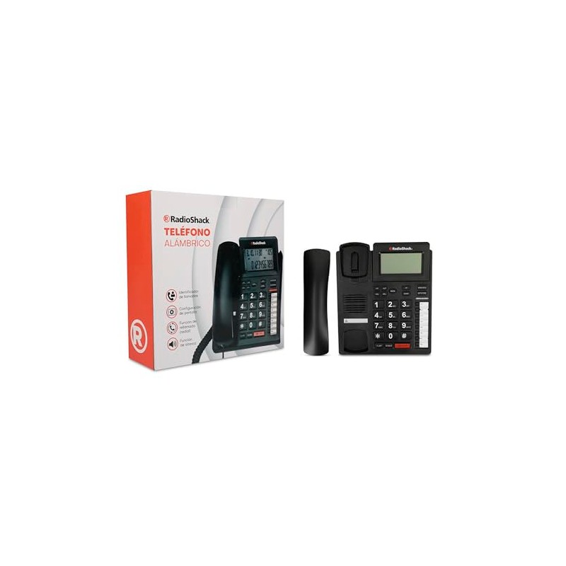 RadioShack Teléfono Alámbrico con Alarma Casa | Color Negro