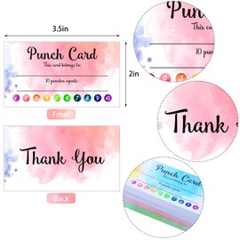 100 Pieces Watercolor Punch Cards Incentive Reward Card Student Awards Loyalty Cards for Business Kids Students Teachers Classroom Supplies
