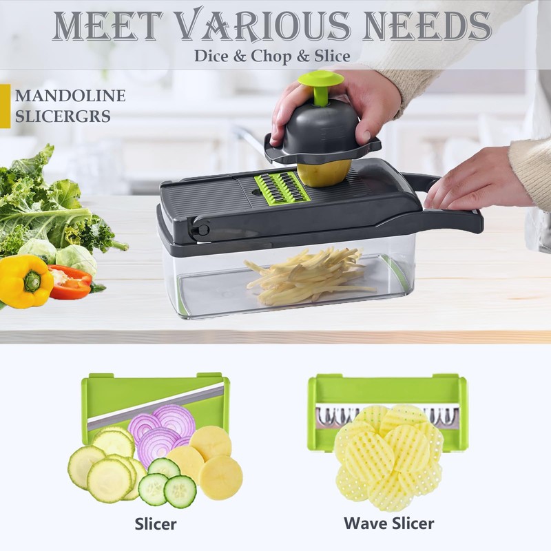 Dewpeton Pro-Series 16-in-1 Mandoline Slicer & Spiralizer, Veggie Chopper with