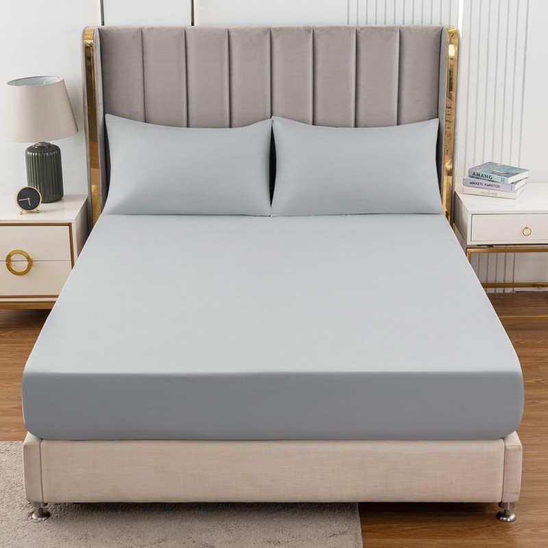 Soifox Super King Fitted Sheet Grey - Bed Sheets with