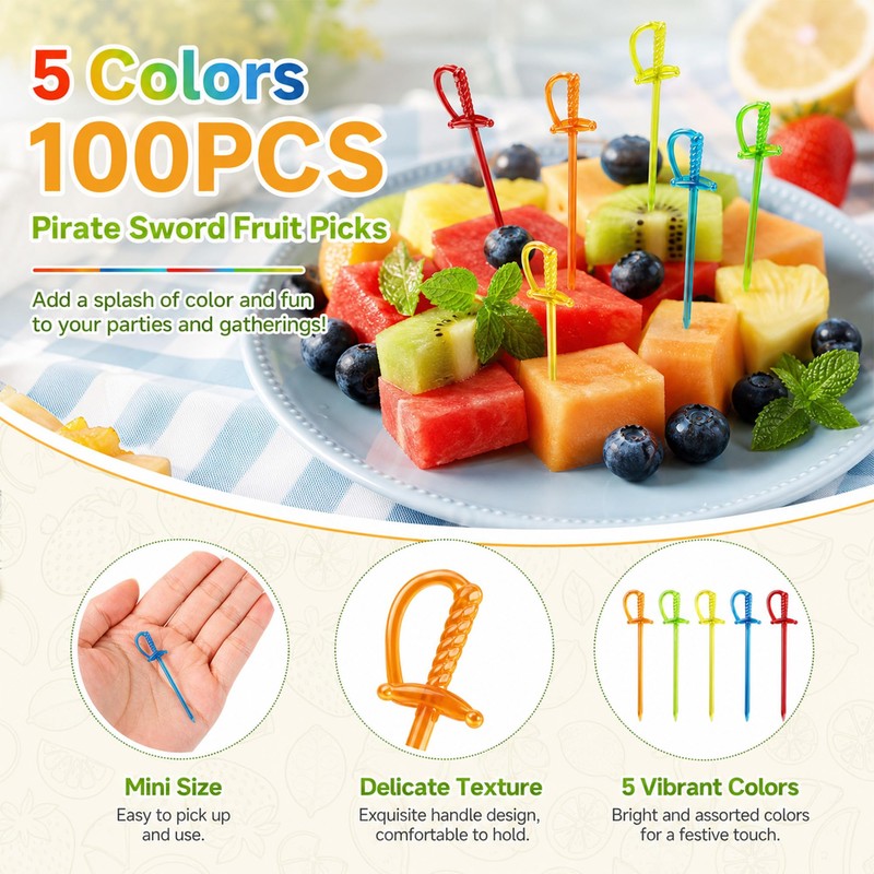 Wowagoga 3.35 Inch Plastic Sword Picks Food Toothpicks Fruit Fork