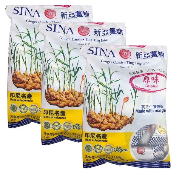Ting Ting Jahe Sina Ginger Candy 4.4oz (pack of 3,