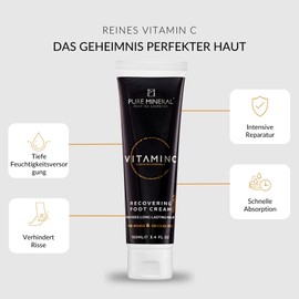 Pure Mineral - Repairing Foot Cream with Vitamin C - Dead Sea Minerals, Intensive Moisture, Prevention of Cracks - No Silicones, Sulphates, Parabens - 100 ml
