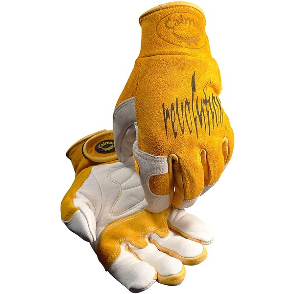 Caiman Genuine Top Cow Grain Leather Velcro� RevolutionTM Gloves (Large/Yellow)