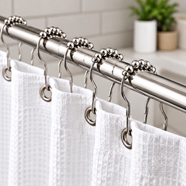 Roller Ball Shower Curtain Hooks for Bathroom – 12-Piece Hanging Ring Set for Smooth Curtain Movement