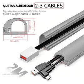 Cubierta de Cable de Suelo 6.6FT, Organizador Cables Autoadhesivo Silicona, Protector para Cable Flexible con Diseño Abierto Lateral, Gestión de Cable