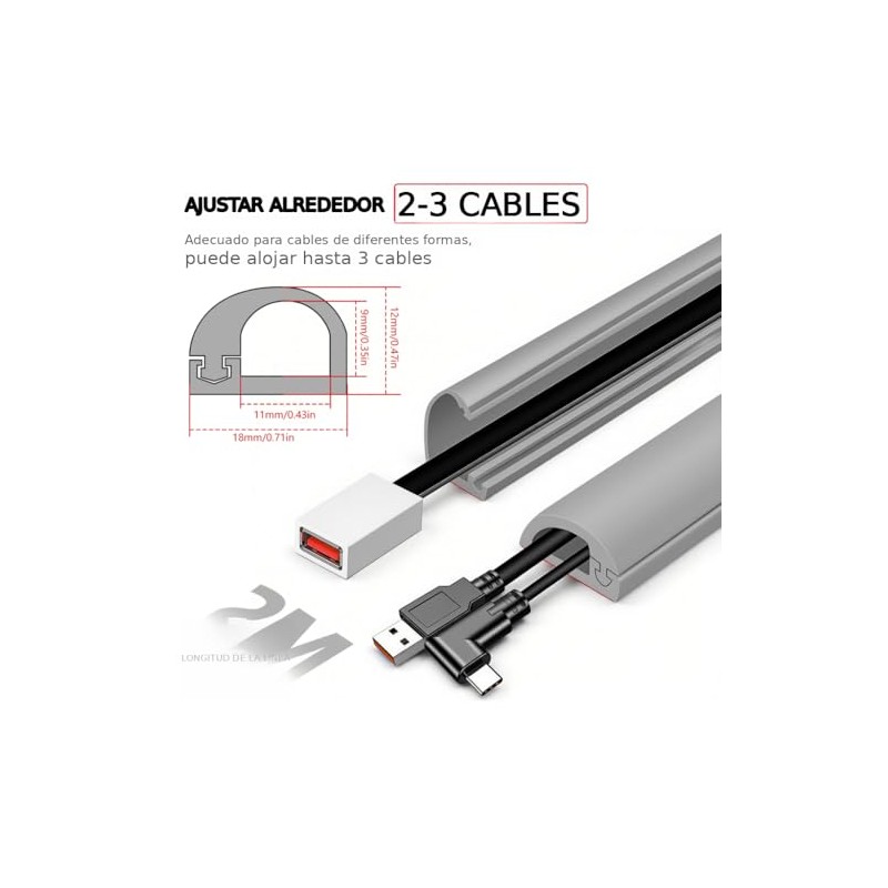 Cubierta de Cable de Suelo 6.6FT, Organizador Cables Autoadhesivo Silicona,