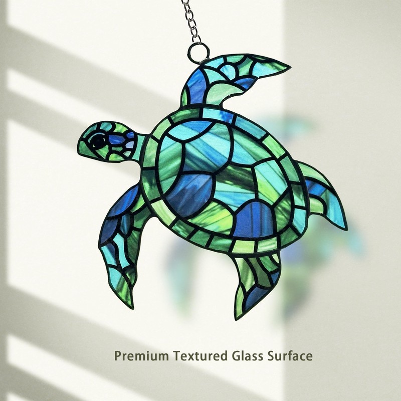 Sea Turtle Suncatcher Decor, Sea Turtles Stained Glass Window Hanging
