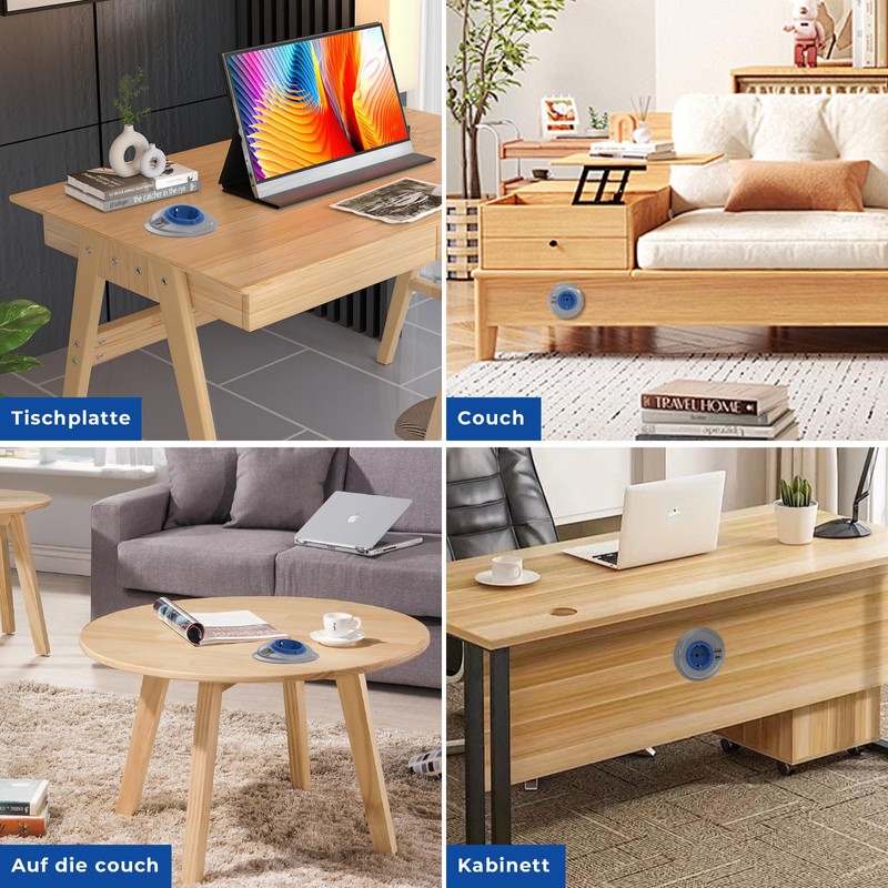 BQO Desk Built-in Socket with USB C, 1.5 m Retractable