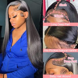SIDOSIYAS Straight 13x4 HD Lace Front Wigs Human Hair Pre Plucked 12A 180 Density Straight Wigs for Black Women Human Hair Glueless Frontal Wigs Human Hair HD Lace Wig 24 Inch
