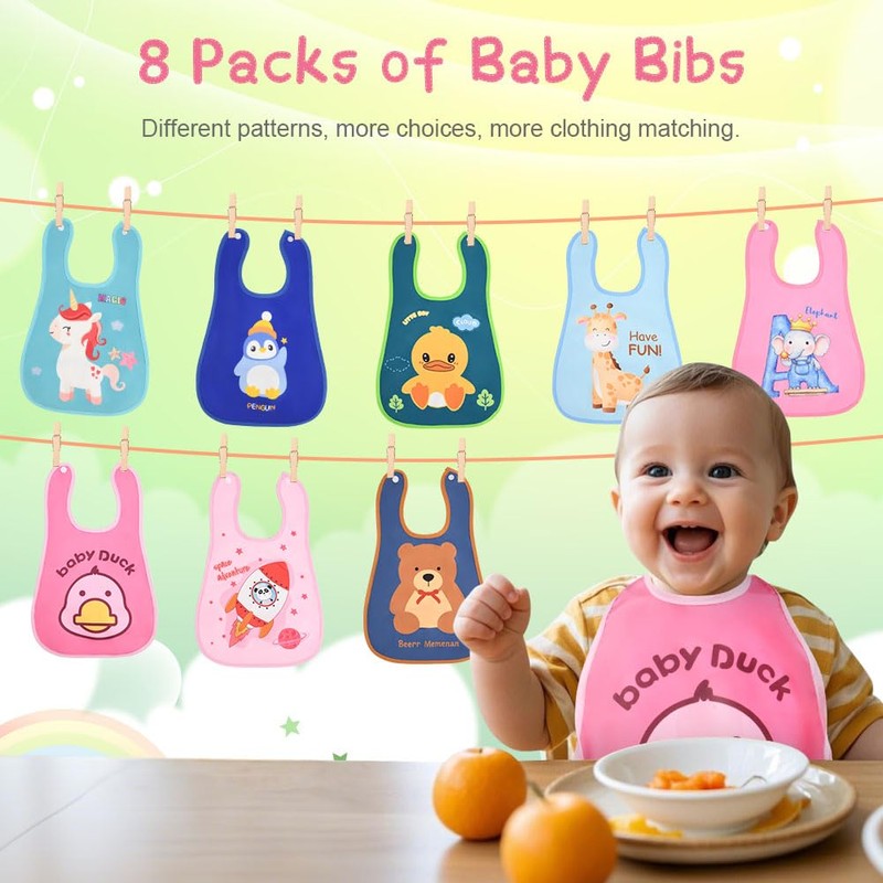 HOTUT 8 Pack Waterproof Baby Bibs,Baby Teething Infant Bibs with