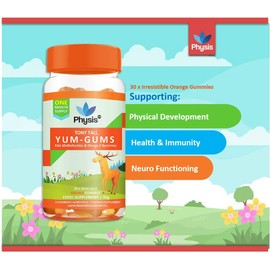 Physis Physis Kids Multivitamin Gummies | Ages 2+ | 30 Orange Flavour Chewable Vitamin with Vitamins C, D, Omega 3 & More | Kids Vitamins Chewies for Cognition, Energy & Support Growth | Children's Vitamins