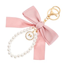 Xinjoduz Key Fob, Pink, Bow Beads Key Ring, Cute Keychain, Aesthetic Car Key Pendant, Bracelet Accessories, Gift for Women, Girls, Handbags Pendant, pink, Unit size