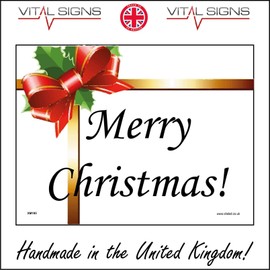 XM185 Merry Christmas Sign happy holidays seasonal decoration red gold green 150mm x 100mm 1mm Pvc Foamex