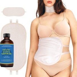 Rizinusöl 237ML + Rizinusöl Packungen, natürliches, kaltgepresstes, unraffiniertes Rizinusöl, Glasflasche, Bio-Baumwollflanell, wiederverwendbar – Einheitsgröße