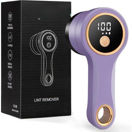 Rechargeable Fabric Shaver,Lint Remover with Digital Display,Electric Portable Sweater Shaver Lint Shaver with 3 Speeds,6 Leaf ,Remove Pilling from Clothes,Furniture, Couch, Sweater, Blanket... - Colour: Purple