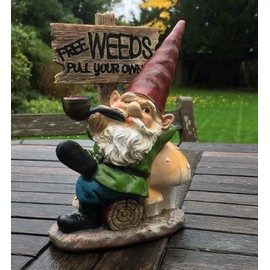 FHFY Garden Wesley the Weeder Traditional Gnome Garden 20 cm High Holding Free Weeds Pull Your Own Sign