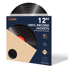 20PCS 12 Inch Brown Vinyl Record Jackets, Thick Cardboard Sleeves with Center Hole, Blank LP Album Covers for 33 RPM Storage & Organization, 350gsm LP Jackets for Record Storage