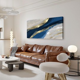 DBLAKI DB3462 Large Wall Art Modern Abstract Wall Art Blue Gold Picture Print Paintings for Living Room Bedroom Office Wall Decor Ready to Hang