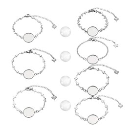 PH PandaHall 14 Sets Bracelet Making Craft Bracelet Parts with Meal Plate, 14 Clear Cabochons, Stainless Steel Bracelet, Meal Plate, 0.6 inches (16 mm), Accessory Parts