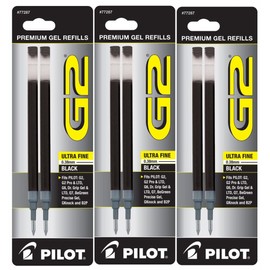 Pilot G2 Gel Ink Pen Refills, Ultra Fine Point, 0.38mm, Black Ink, 6 Refills