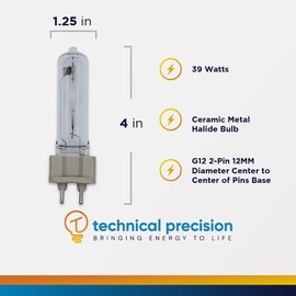 Technical Precision - foco de repuesto de 39 W para foco/lámpara CDM-T 35w/g12/830 foco de haluro de metal de cerámica de 39 W con base de 2 pines G12 – 3000K T6 inicio de pulso – 1 paquete