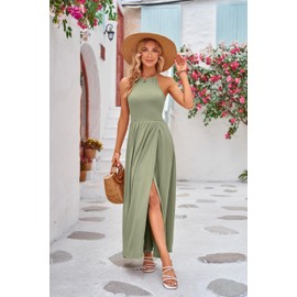 KILIG Womens Summer Dresses 2025 Trendy Halter Neck Semi Formal Wedding Guest Dress Casual Split Beach Maxi Long Evening Party Dress with Pockets