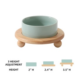 Havniva Ceramic Elevated Cat Food and Water Bowl, Kitty Bowl, Raised Cat Dish, Cat Feeder (5.1 in,1 x Light Green + Stand)