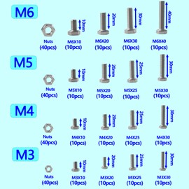HVDHYY Hexagon Screws DIN 933 M3, M4, M5, M6 Screws and Nut Set A2-70 Stainless Steel Threaded Screws, Nuts and Bolts, Contains 16 Most Common Sizes with Reusable Storage Box – 320 Pieces