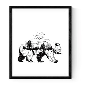 Nacnic Set of two Nordic style sheets for framing. Bear sheet and composed of sheet Deer. White and black. A4 size. 250 g paper and inks