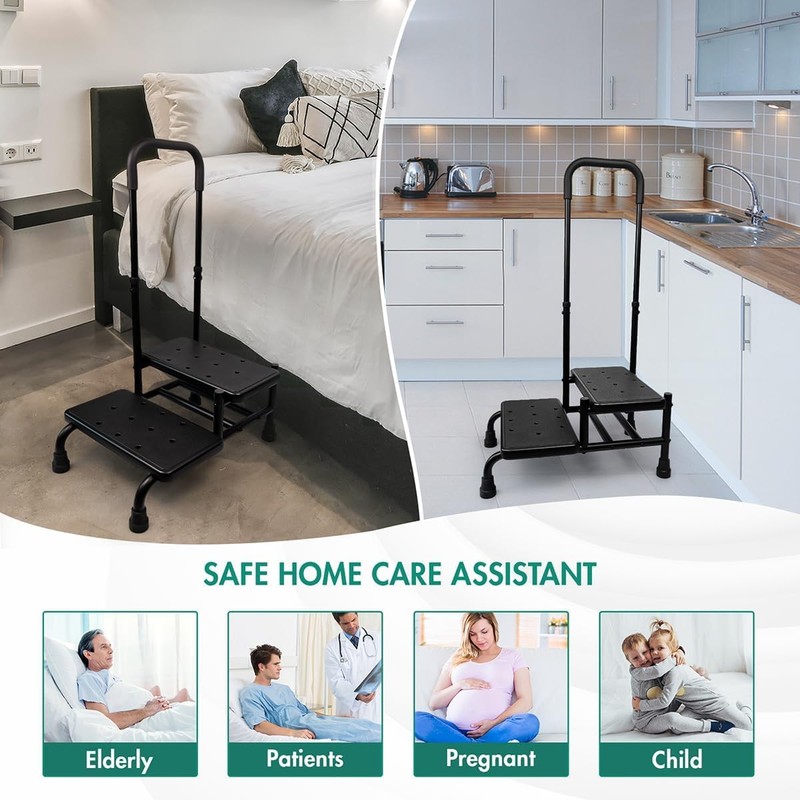 2 Step Stool with Handle, Height Adjustable Stepping Stool, Step