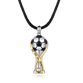 Step Forward Football Champions Necklace 925 Sterling Silver for Men and Women - 3D Football Trophy Pendant Necklace The World Cup Memorial Gift Jewellery for Boys Girls Football Lovers, Sterling