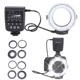 Macro LED Flash, Includes 8 Adapters and Controller, 5500K Adjustment Brightnes, Portable Flash Light, for EOS 1D/1Ds Series, d90/d80/d700/d300/d200/d300s/d7000/d5100 etc.