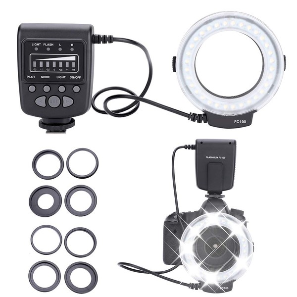 Macro LED Flash, Includes 8 Adapters and Controller, 5500K Adjustment