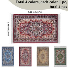 GORGECRAFT 4 Stück 4 Farben Vintage Teppich Tischuntersetzer Stoff Orientalischer Getränketeppich Gewebte Getränkehalter Matten Rechteckiger Teppich Orientalisches Design Teppichuntersetzer Für Coucht