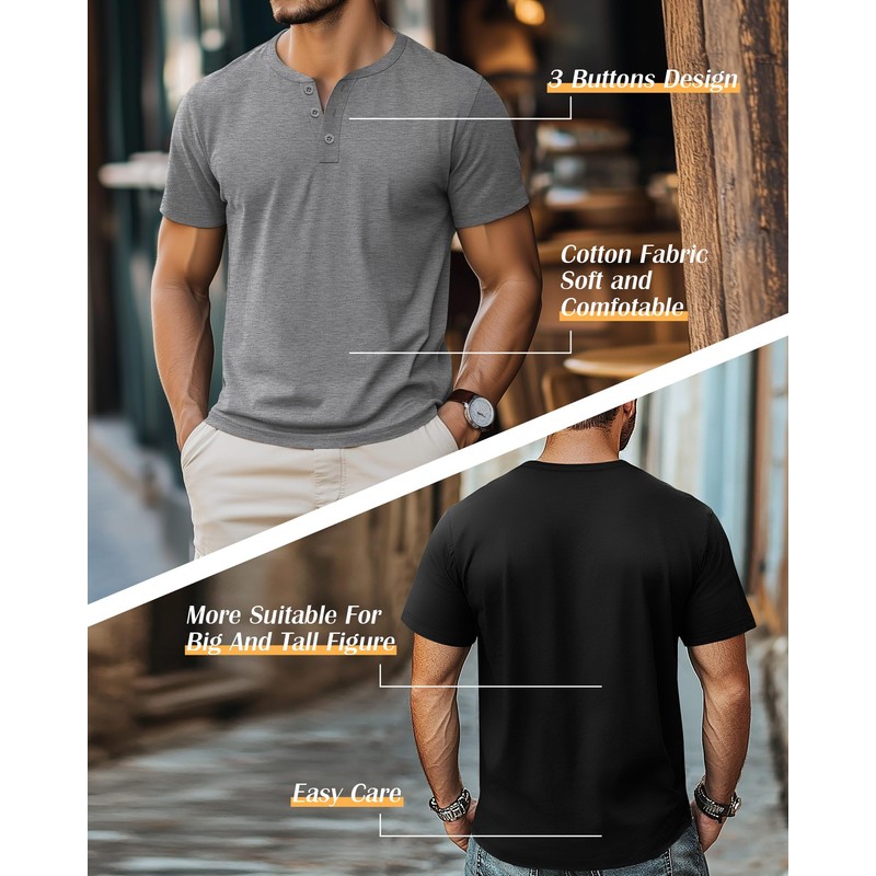 Ficerd 3 Pack Men's Big and Tall Shirts Cotton Short