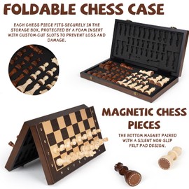 15" Magnetic Wooden Chess Set for Kids,Adults & Beginners with 3" King & 2 Extra Queens – Portable Folding Travel Chess Board with Storage – Classic Strategy Game
