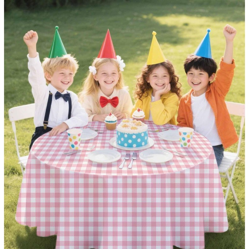 SietDESEO 3 Pack Pink Gingham Tablecloth Round 84 x 84