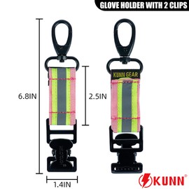 KUNN Work Glove Clips, Fireflighter Glove Strap with 360°Swivel Hook,Reflective Glove Holder for Construction,Fire,Rescue and More(Pink)