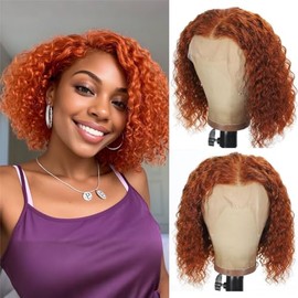 Bilisar Ginger Bob Wig Human Hair 13x6 Deep Wave Lace Front Wigs Curly Wigs HD Transparent Lace Frontal 350 Colored Human Hair Wig Pre Plucked 200% Density 12 Inch
