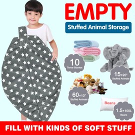Lukeight Stuffed Animal Storage Bean Bag Chair Cover for Kids, Zipper Beanbag Chair Cover for Organizing Toddler & Kids' Rooms Plush Toys (Stars Gray Velvet, Large)
