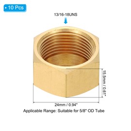 PATIKIL 5/8" Brass Compression Stop Valve Cap, 10Pcs Hex Thread Pipe Fitting Tubing Ends Sealing for Air Conditioner, Water, Air, Gas Line