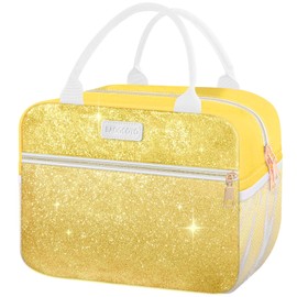 BAOGCOYO Lunch Bag For Women, Leakproof Glitter Lunch Box, Cute Lunch Tote Bag Adult, Large Capacity Insulated Reusable Cooler Lunch Containers for Work Travel Picnic or Office (Gold Yellow Sparkle)