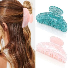 BARTOSI Acrylic Claw Clips Medium Hair Claw Clips Cute Hair Clip Hair Accessories for Women and Girls (Pack of 2)