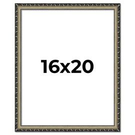 Poster Palooza 16x20 Frame Silver Ornate Antique Solid Wood Picture Frame - UV Acrylic, Foam Board Backing, & Hanging Hardware Included