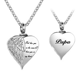 Angel Wing Urn Necklace Ashes Papa Heart Cremation Memorial Pendant Engraved God Has You in His Arms I Have You in My Heart