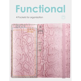 Zreal Checkbook Cover for Men & Women, Premium Vegan Leather Checkbook Holder Slim Wallets for Top & Side Tear Duplicate Checks with RFID Blocking (Pink Snake Pattern)